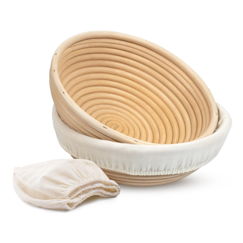 Kook 2-Piece 9-Inch Banneton Bread Proofing Basket Set with Linen Liners