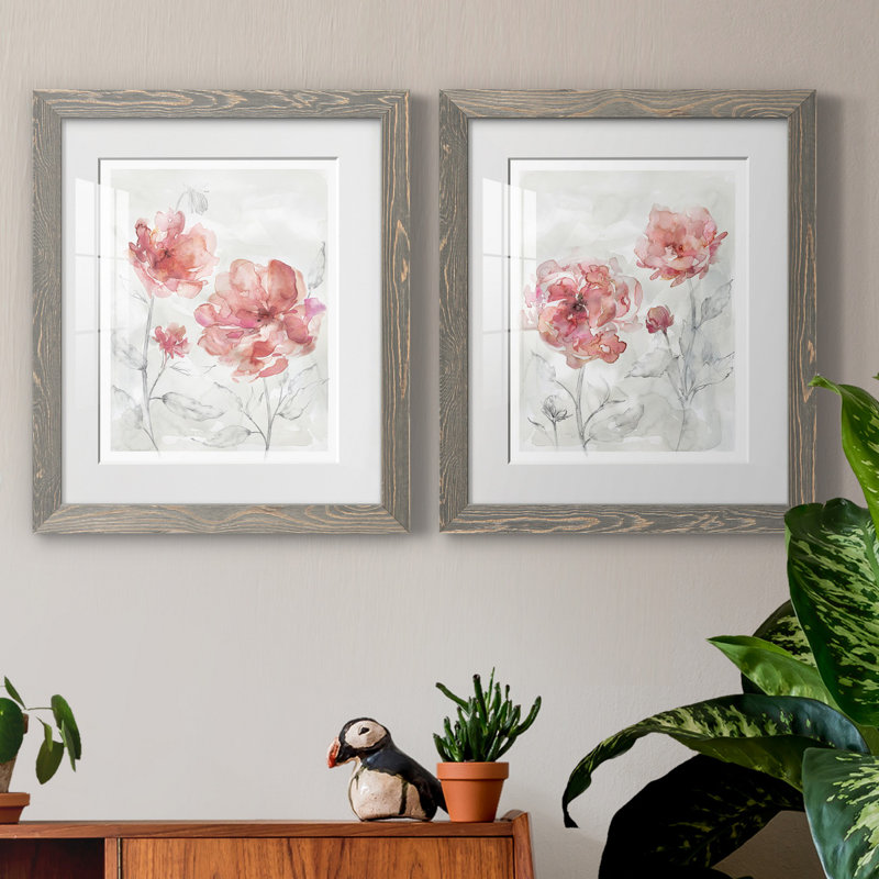 «Blush Botanical I», ensemble de 2 reproductions d'art, Blanc, H 24 po x l 36 po x P 1,5 po, Cadre en papier gris