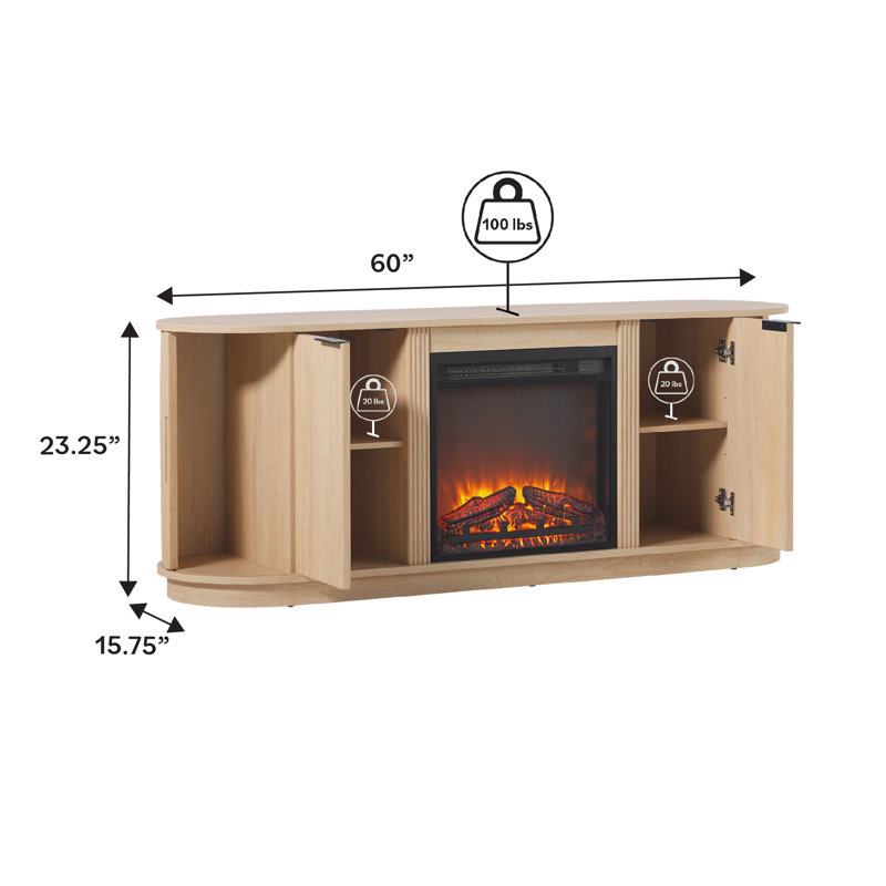 Meuble télé avec cheminée Draged, Chêne côtier, 60"