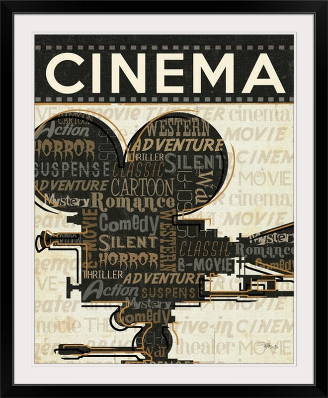 Publicité rétro «Cinéma I», H 23 po x l 20 po x P 1 po, Cadre noir