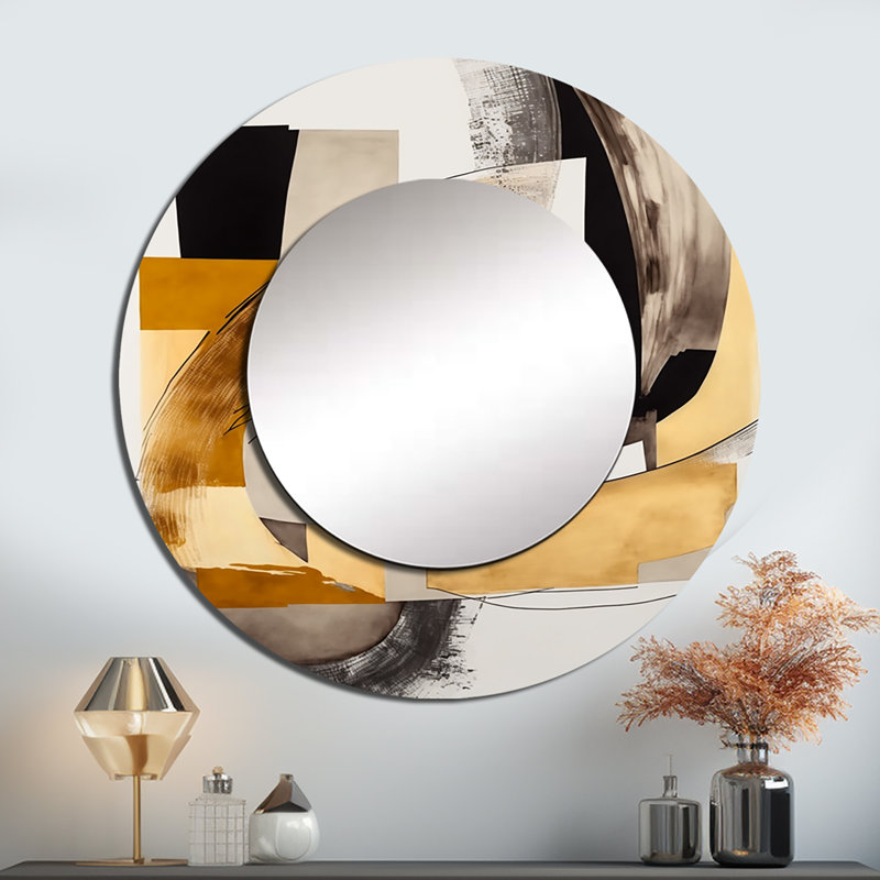 Porkolab Glam Art Deco Abstract IV - miroir mural décoratif abstrait, miroir rond noir, impression d'art en métal