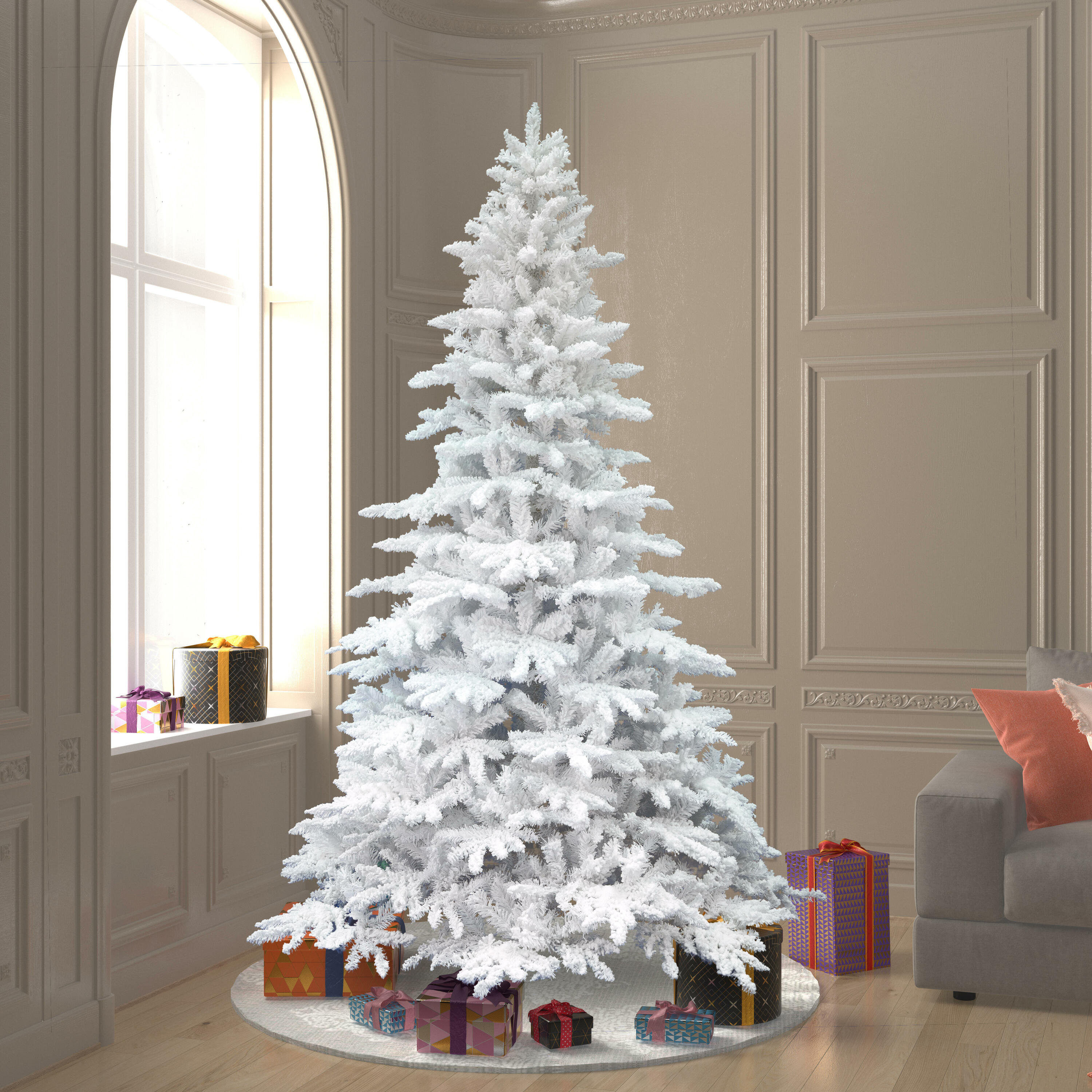 The Holiday Aisle® Flocked White Spruce AUnlit rtificial Christmas Tree