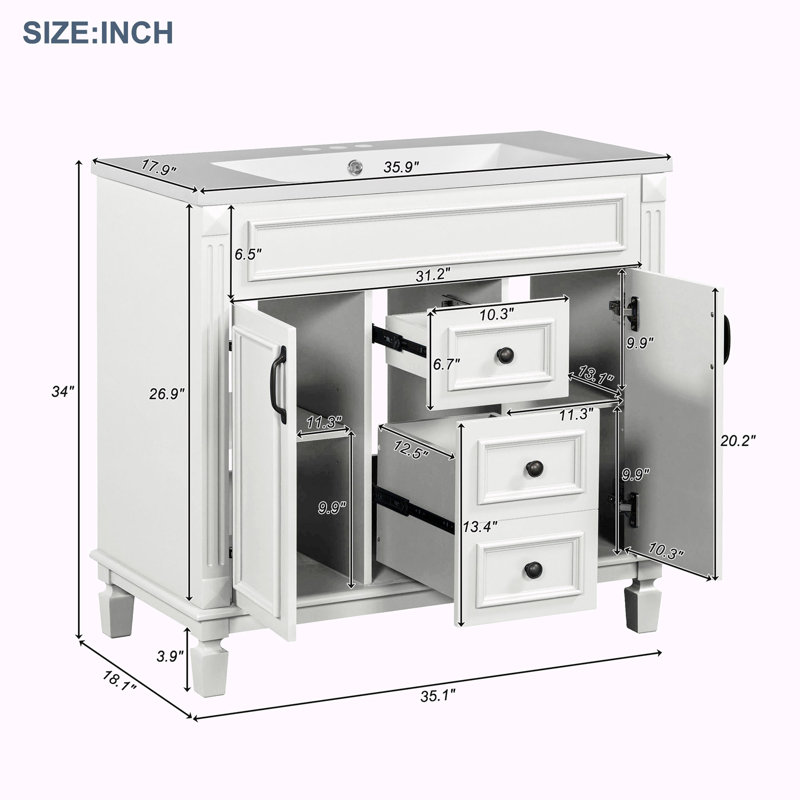 Ensemble de meuble-lavabo simple 35,9 po Desireah, Blanc