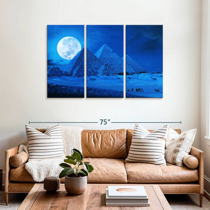 Pleine lune sur les pyramides, H 36 po x l 57 po