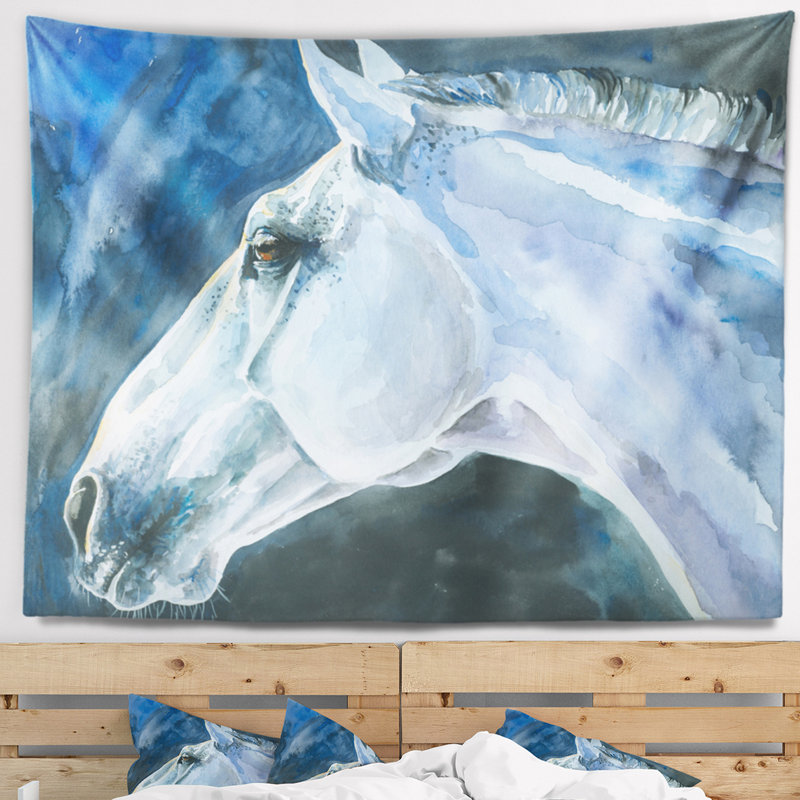 Tapisserie à l'aquarelle de cheval gris, H 50 po x l 60 po