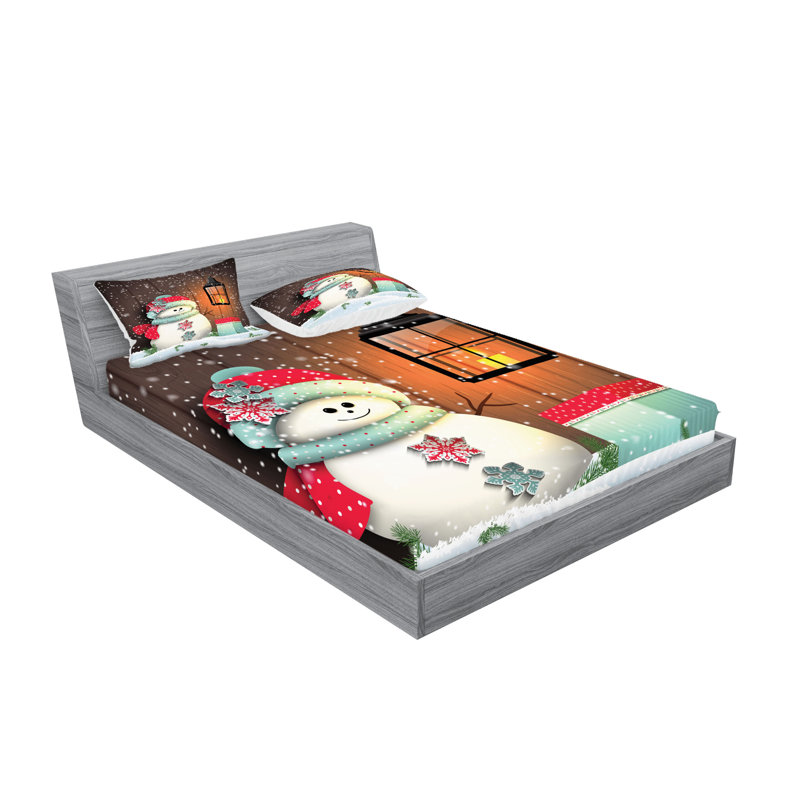 Drap-housse et coussin décoratif Ambesonne Christmas, blanc et brun, Ensemble de draps pour très grand lit + 4 taies d