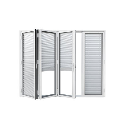 120In. H X 80In. W White Left Opening Aluminum Folding Patio Door with Blinds 3+1