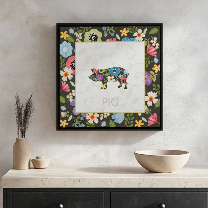 «Spring Farm Pig» par Annie Lapoint, reproduction d'art, Toile avec cadre, Argent, L 36 x H 36