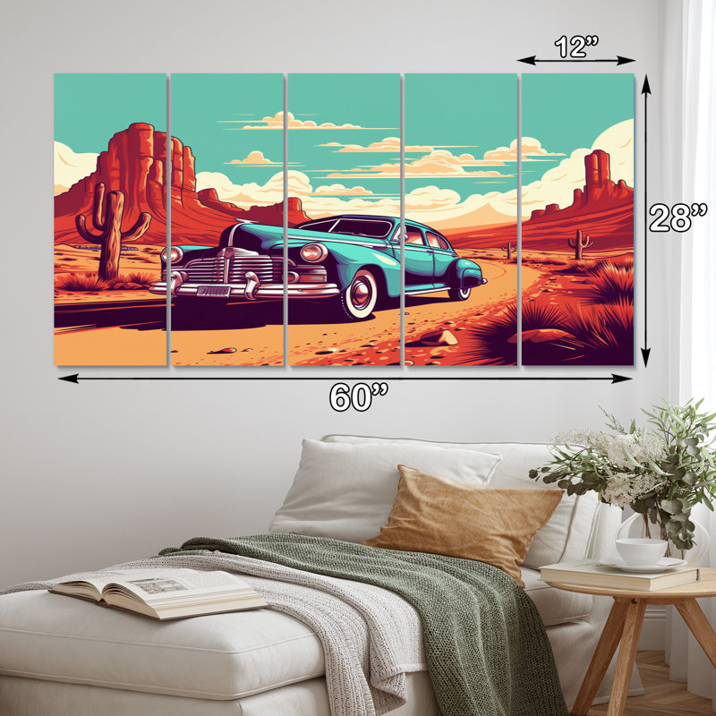 Vieille voiture américaine dans le Nevada III - Ensemble de décoration murale rétro en métal