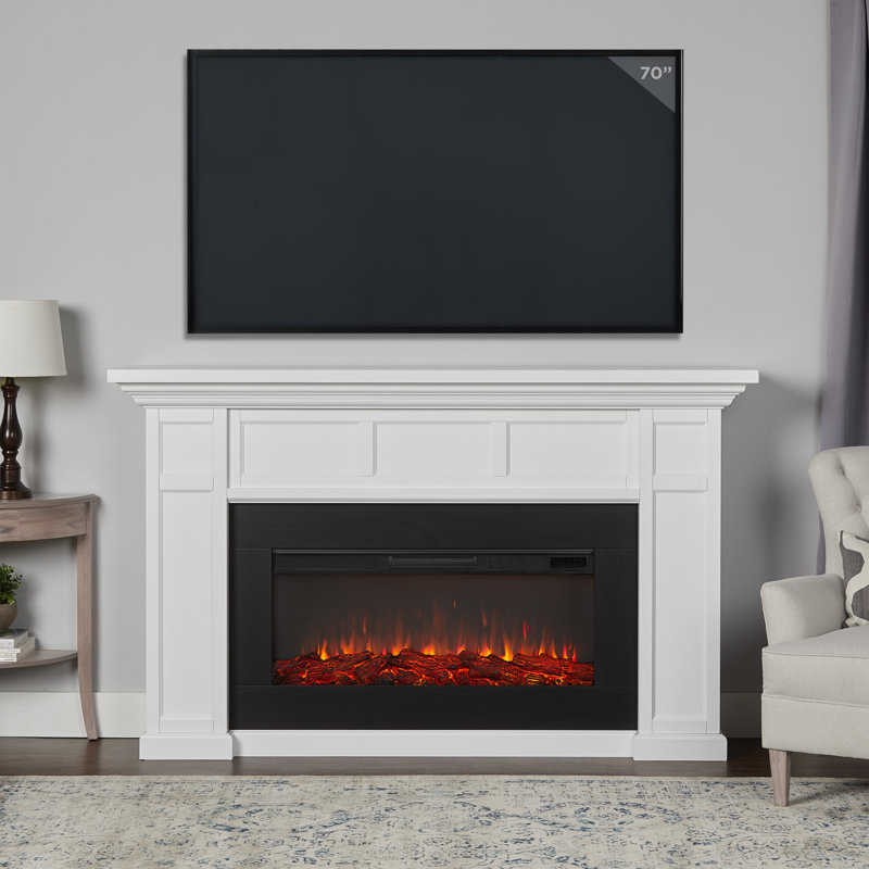 Alcott 75" Landscape Electric Fireplace by Real Flame, White, Standard