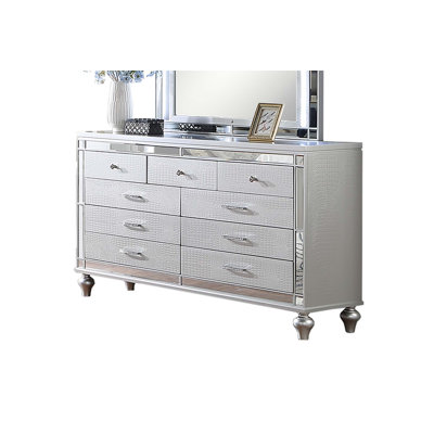 Élégante commode 1pc avec motif de peau de serpent, panneaux de verre et pieds de gourde pour les chambres à coucher modernes