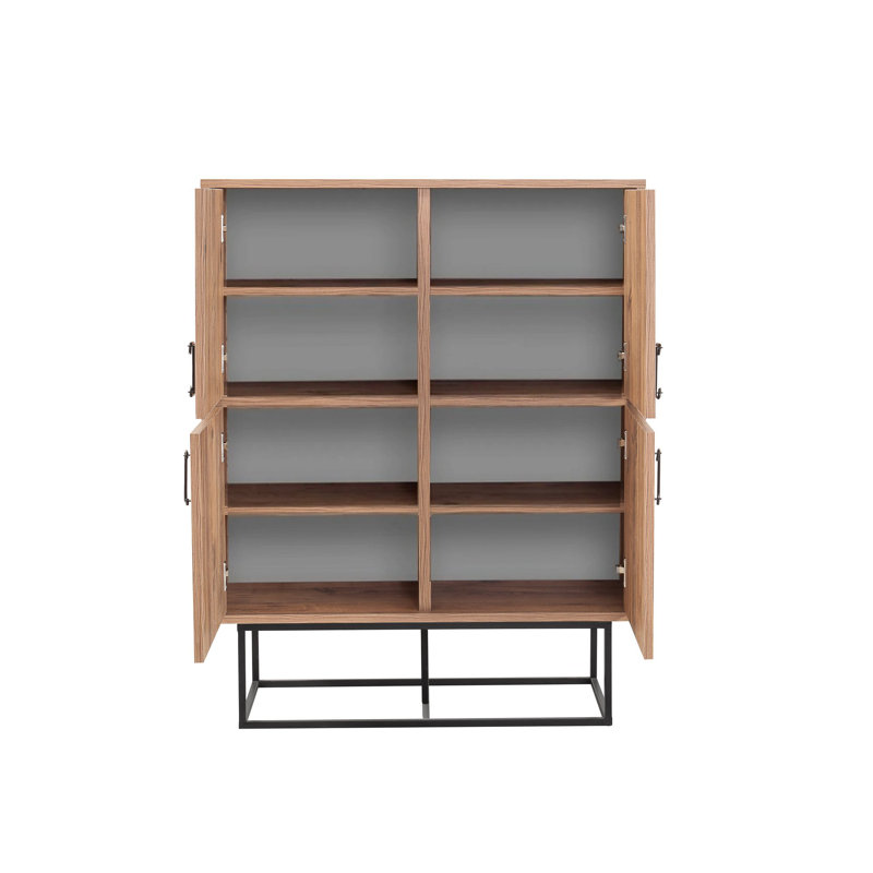 Modern Multi-Purpose Cabinet with Numerous Shelves, Atlantic Pine & Black/Brown, 36.6 x 45.3 x 14.2 inches | 100% Melamine Coated Particle Board, Metal Handles & Legs | Stylish & Functional Wall-Mountable Storage Solution