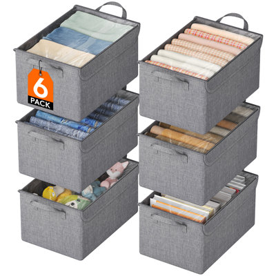 Fabric Storage Boxes 6 Pcs, Stackable Storage Bins With Clear Lids, Foldable Oxford Cloth Cube Closet Organizer Baskets, Clothes Containers For Towels