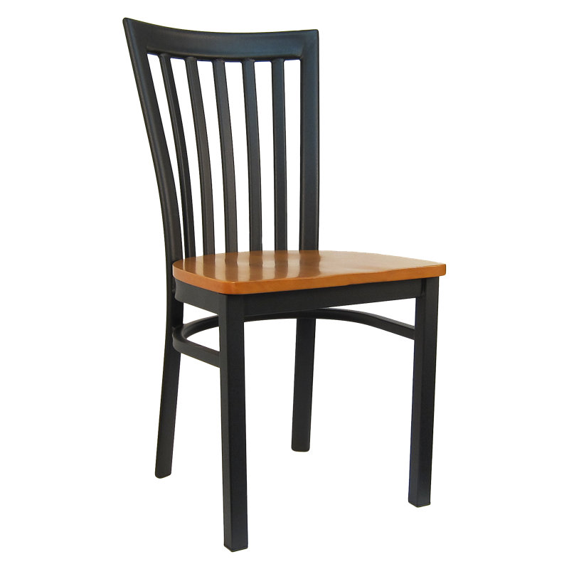 Chaise d'appoint à dossier en lattes de métal noir, Bois de merisier sauvage