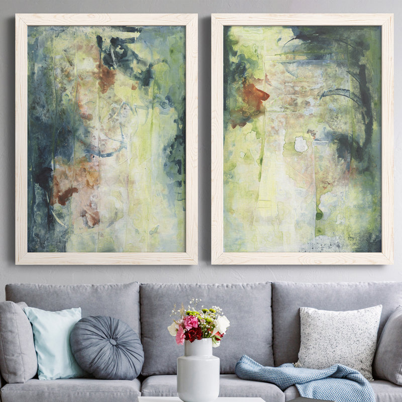 Nature's Elements I - Ensemble de 2 peintures sur toile encadrées, Cadre blanc, H 37,5 po x l 55 po x P 1,5 po