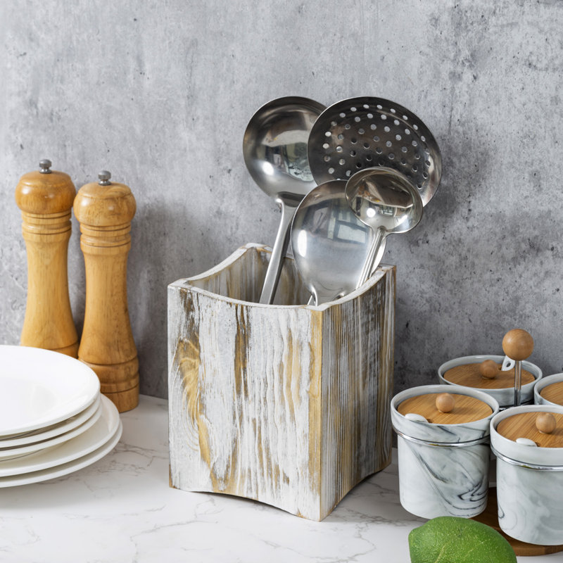 Wood Rectangle Utensil Crock