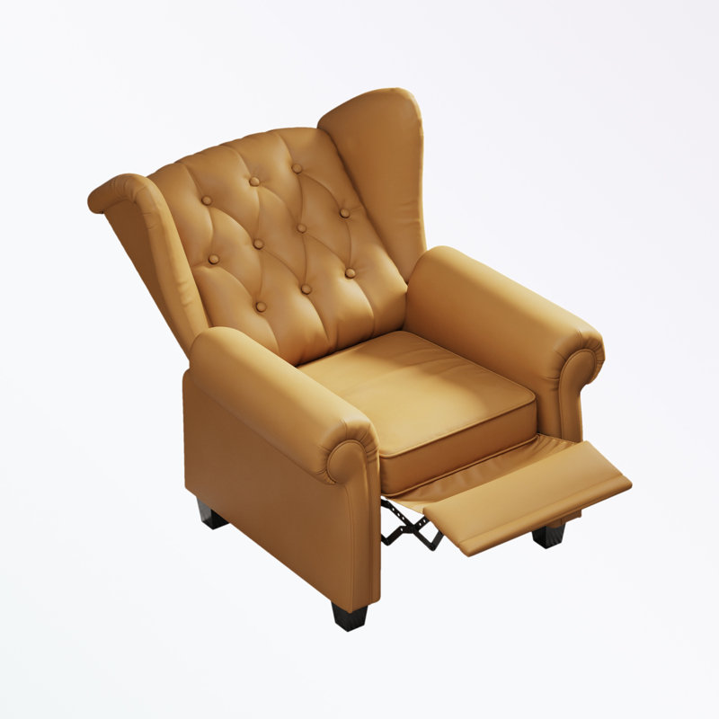 Fauteuil inclinable moderne capitonné avec pieds robustes en bois, Orange