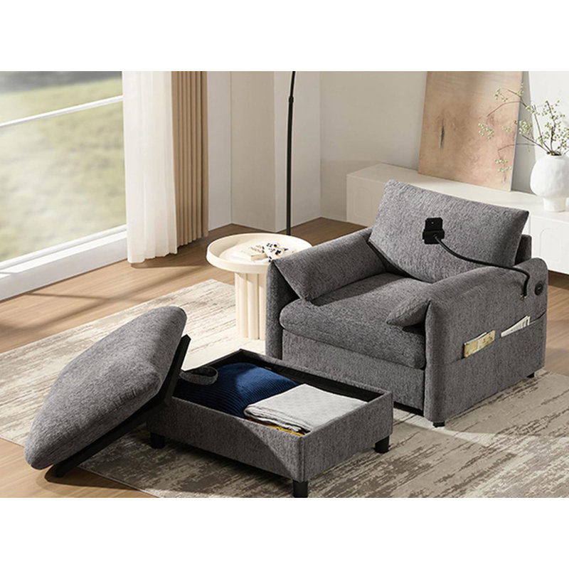 38" Single Sofa with Storage Ottoman, Gray