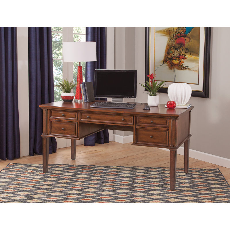 Ilfracombe Solid Wood Writing Desk with Power Outlet, Cinammon Cherry