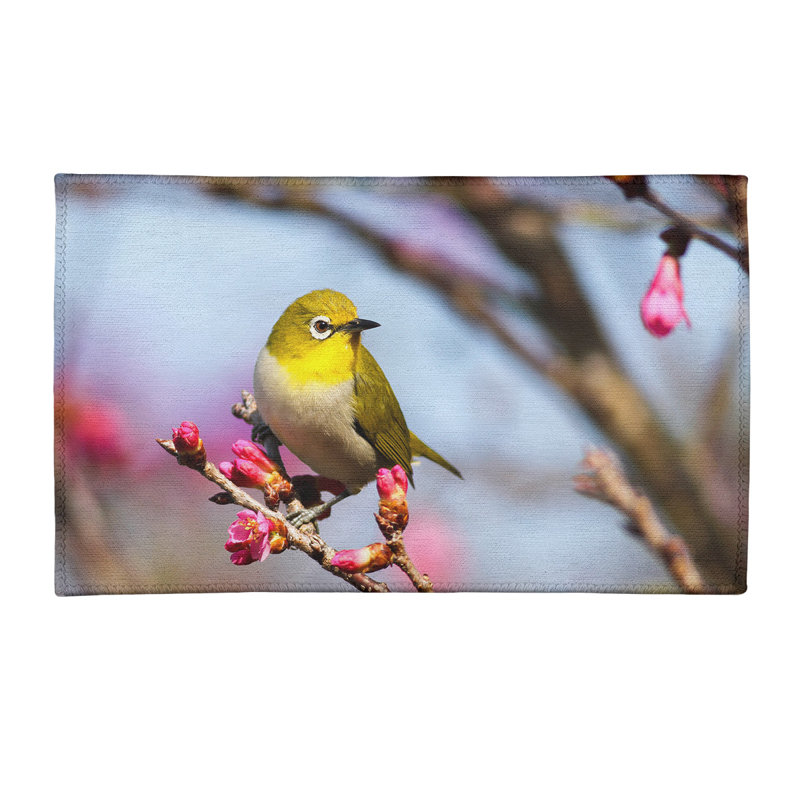 Tapis de la zone dorée à oiseau sur une branche, Rectangle 3 pi x 5 pi