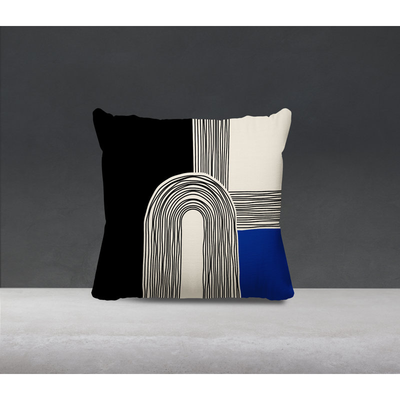 Coussin décoratif réversible intérieur / extérieur Cassie, Bleu marine / crème / noir, H 17 po x l 17 po
