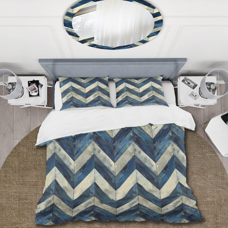 Ensemble de housse de couette bleu marine Midcentury Herringbone Print III - Midcentury