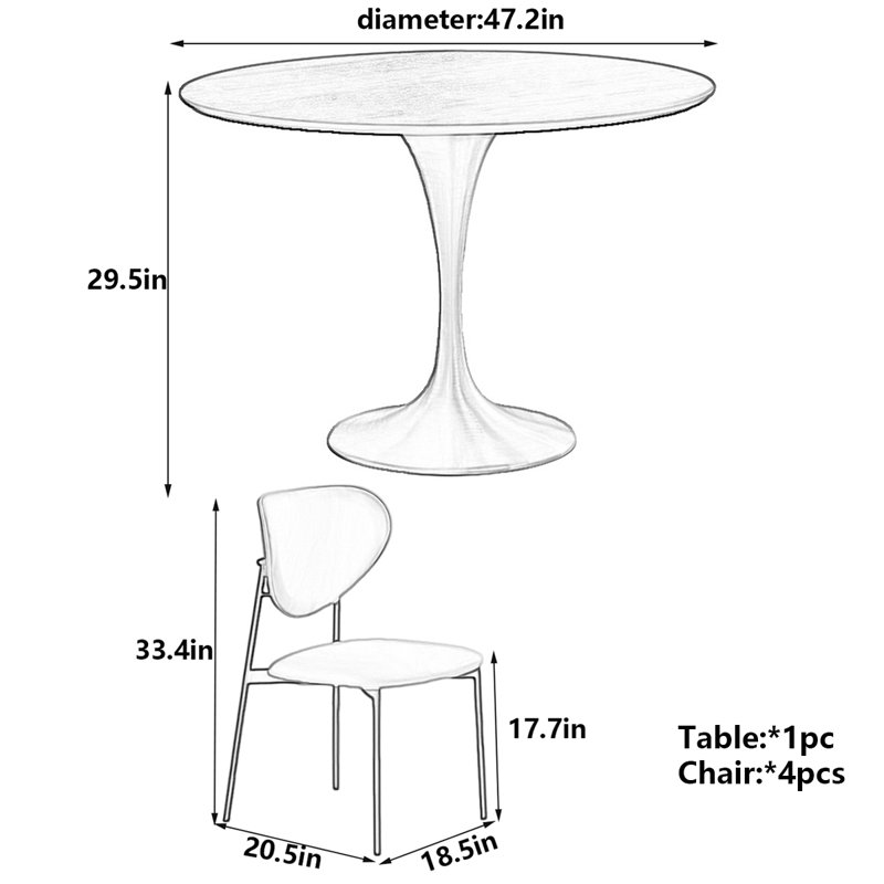 Table de salle à manger Retro Retro, H 29,5 po x L 47,2 po x l 47,2 po