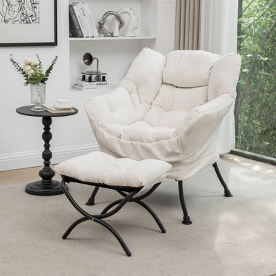 Upholstered Lazy Chair with Ottoman,Modern Comfy Lounge Sofa Chair with Armrest and a Side Pocket by Trule