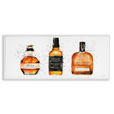 Drôle de bouteilles de whisky encadrées sur bois par Mercedes Lopez Charro, impression