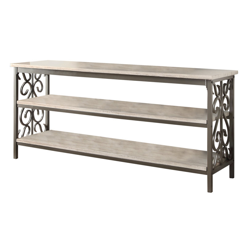 Tv Stand Faux Marble Top And Shelves Living Room Furniture 1Pc, Black Metal Finish Tv Console Table/Sofa Table