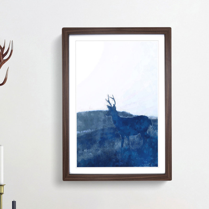 Deer upon the Hill - Picture Frame Painting Print, 33cm H x 24cm W x 2cm D, Walnut Framed