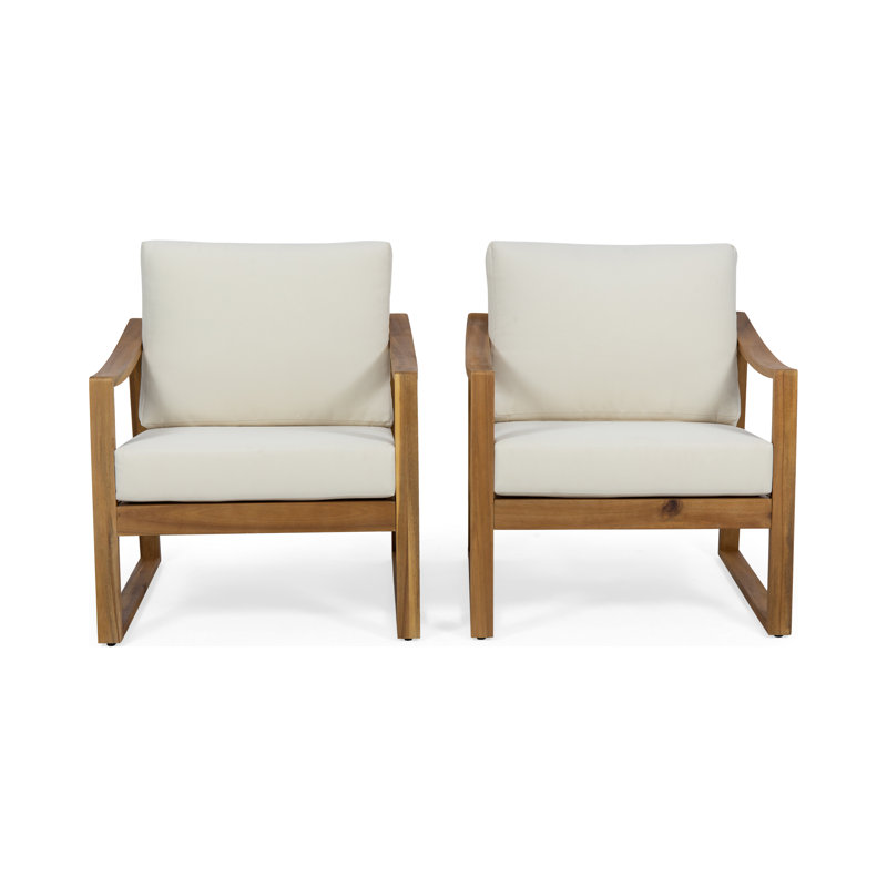 Chaise de patio avec coussins d’extérieur, Beige, Teck