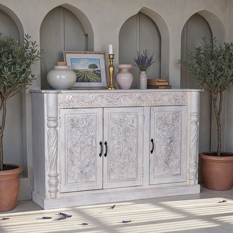 60'' Solid Wood Sideboard, White Washed