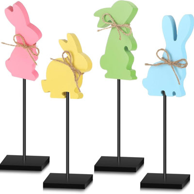 Easter Wooden Bunny Decor Set Of 4 Standing Table Block Centerpieces