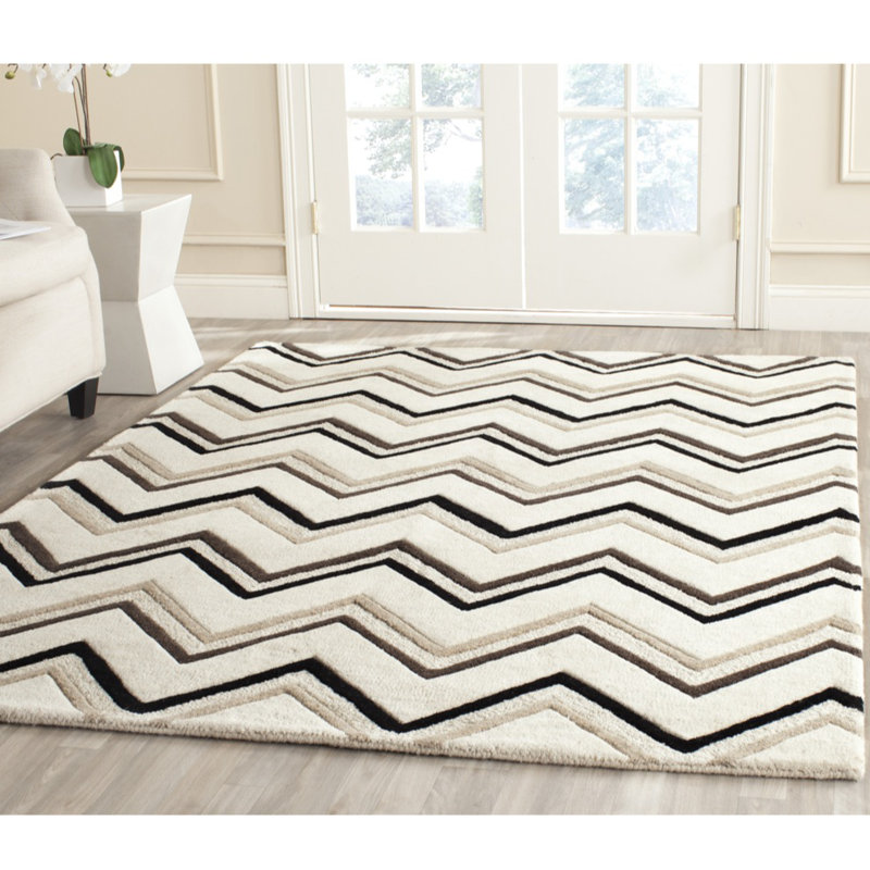 Sanyla Hand Tufted Wool Chevron Rug, Rectangle 9' x 12'