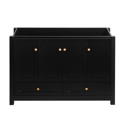 48" Bathroom Vanity No Sink Included | Black Storage Cabinet With 4 Sliding Doors & 2 Drawers, Freestanding