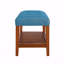 Banc rembourré en tissu avec rangement ouvert, bleu et chêne