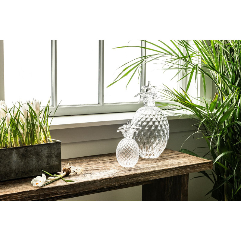 Handmade Glass Pineapple Figurine, 7.75" H x 4.25" W x 4.25" D