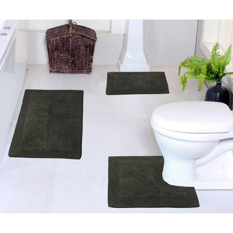 Bruss Luxury 100% Cotton Bath Rug (Set of 3) Reversible, Gray