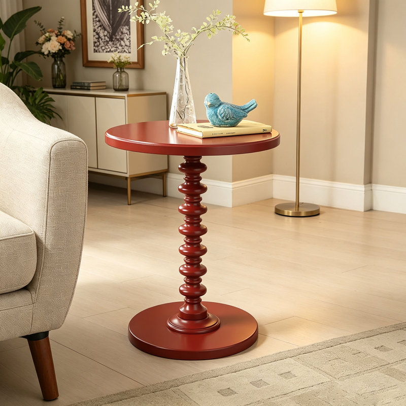 Table d'appoint ronde vintage de 56 cm (22 pouces) avec piédestal tourné, idéale pour le salon et la chambre.