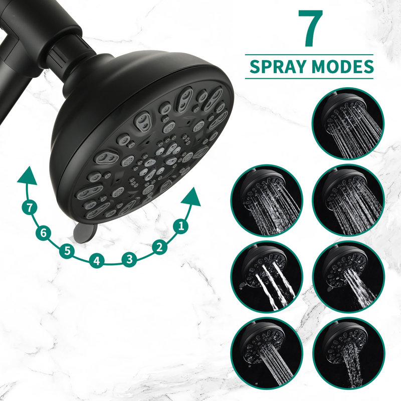 Douche à barre coulissante en acier inoxydable, deux têtes de douche, noir mat, débit de 1,8 gallon par minute, débit de décoloration, caractéristique de l'eau
