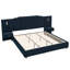 Très grand lit plateforme tapissier avec tête de lit, conception en velours à rayures verticales et table de chevet, structure unie, bleu foncé-488391800-488391807