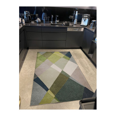 Green Themed Geometric Mixed Shape Patterned Modern Decorative Rug