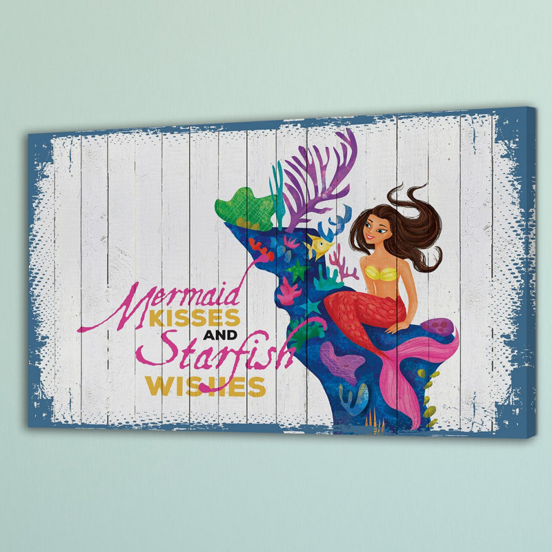 Mermaid Kisses by Curtis Publishing - No Frame Print on Canvas, 41cm H x 61cm W x 3.81cm D