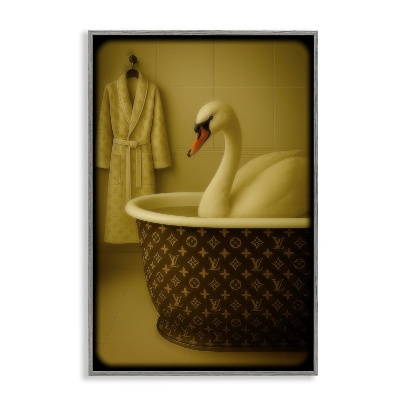 Giclée Couture Swan dans une baignoire de luxe, design par Grotto Studios, 30 x 20, Farmhouse Grey Giclee Framed