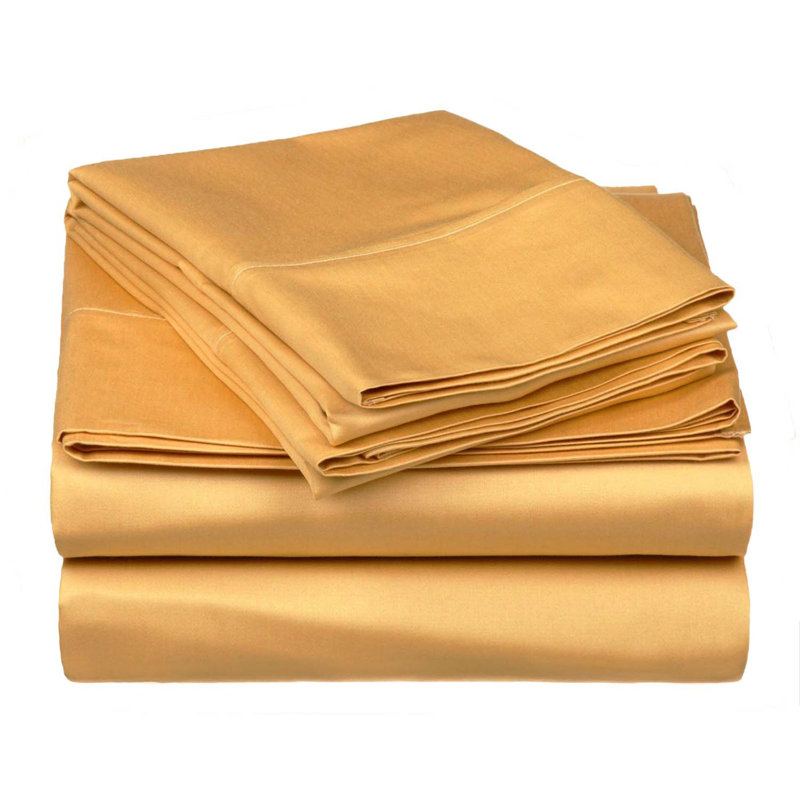 Edmont 530 Thread Count Egyptian Cotton Blend Solid Deep Pocket Bed Sheet Set, Queen, Gold