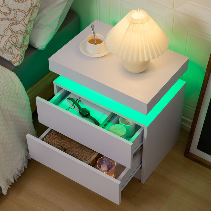 Table de chevet en bois manufacturé Kaylin, Blanc, Ensemble de 2