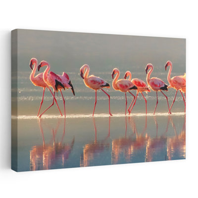 Flamingo Abstract Contemporary Bird Flamingo Landscape Nature Wall Art Print 1 Piece Wrapped Canvas Wall Art