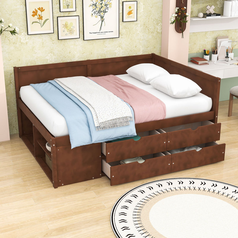 Daybed with Pull-Out Drawers and Shelves, Full/Double, Walnut