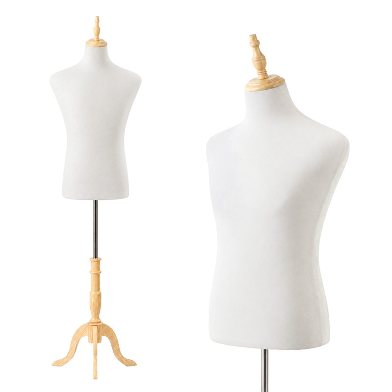 Male Mannequin Torso Dress Form, 64‑74 Inch Adjustable Beige Foam Manikin Body with Solid Wood Tripod Stand for Men Suit Clothing Display Sewing Tailoring
